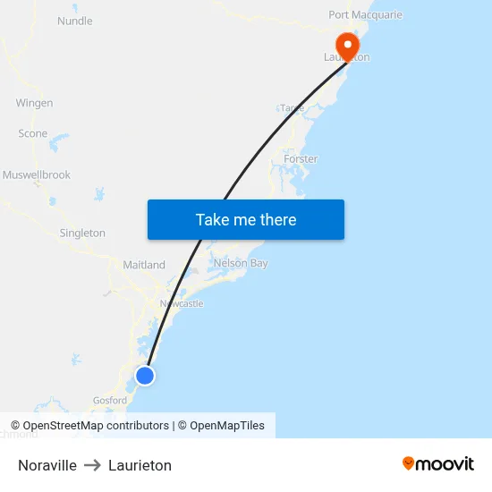 Noraville to Laurieton map