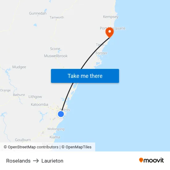 Roselands to Laurieton map
