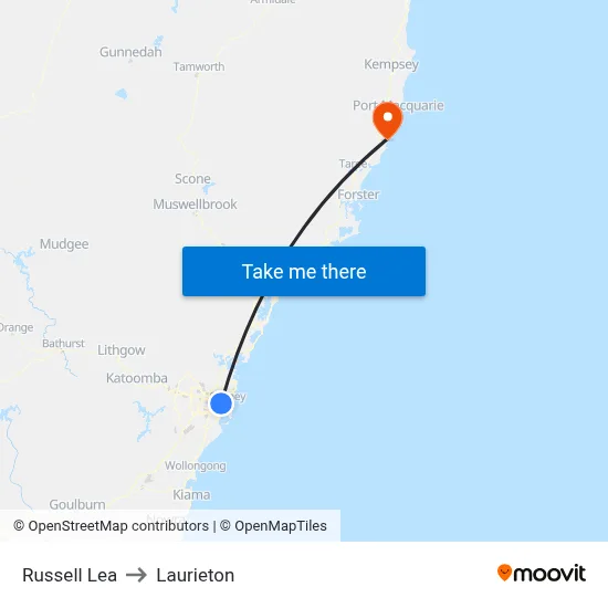 Russell Lea to Laurieton map