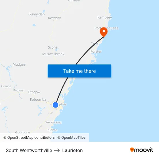 South Wentworthville to Laurieton map