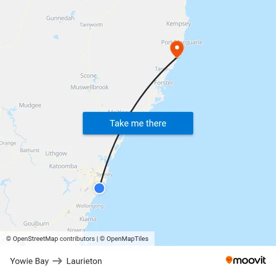 Yowie Bay to Laurieton map