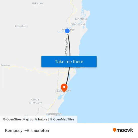 Kempsey to Laurieton map