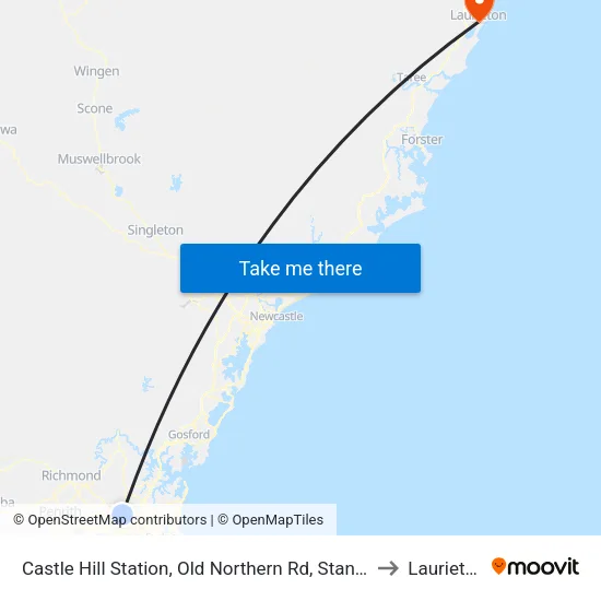 Castle Hill Station, Old Northern Rd, Stand A to Laurieton map