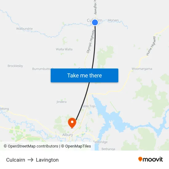 Culcairn to Lavington map