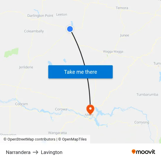 Narrandera to Lavington map