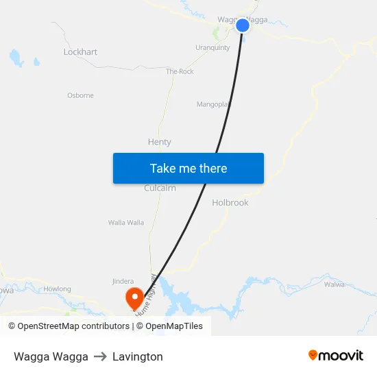 Wagga Wagga to Lavington map
