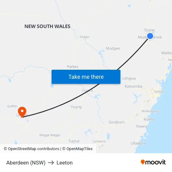Aberdeen (NSW) to Leeton map