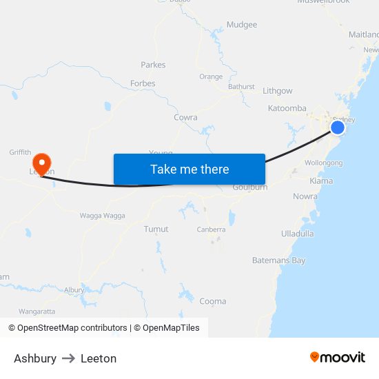 Ashbury to Leeton map