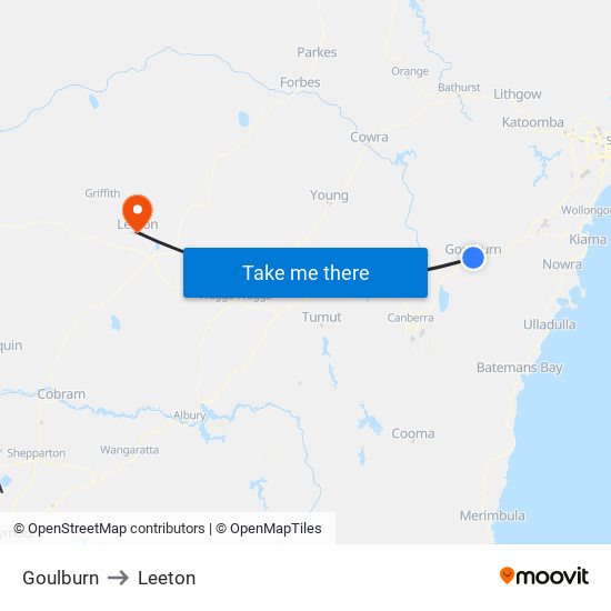 Goulburn to Leeton map