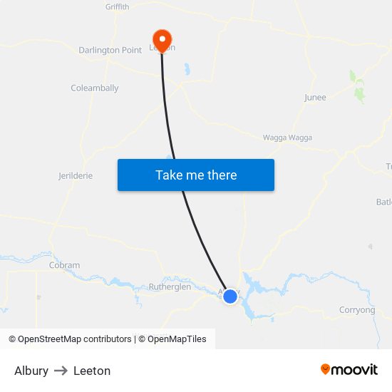 Albury to Leeton map
