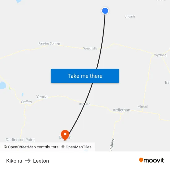 Kikoira to Leeton map
