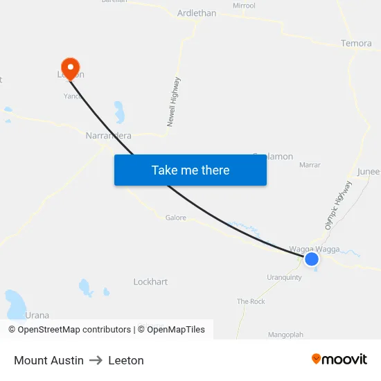 Mount Austin to Leeton map