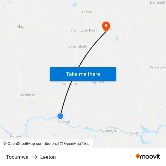 Tocumwal to Leeton map