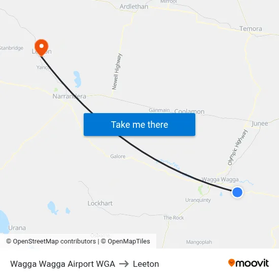 Wagga Wagga Airport WGA to Leeton map
