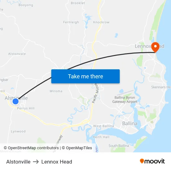 Alstonville to Lennox Head map