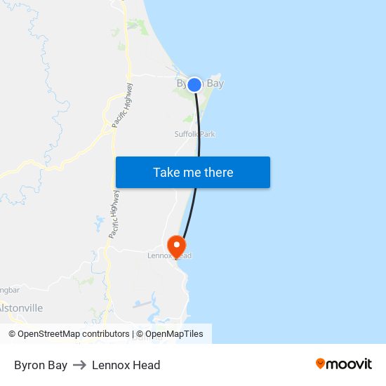 Byron Bay to Lennox Head map