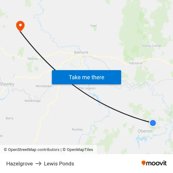 Hazelgrove to Lewis Ponds map