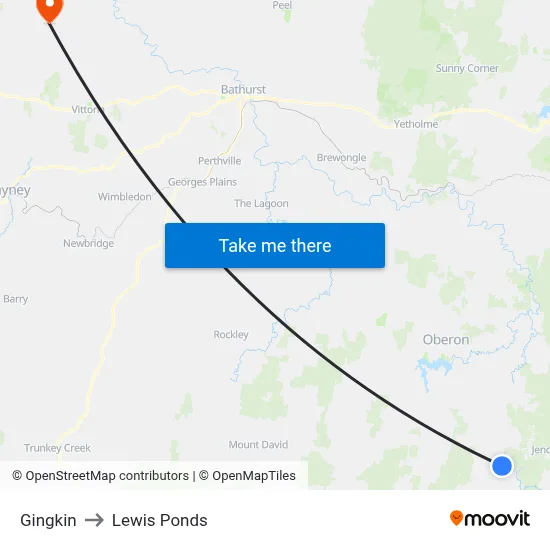 Gingkin to Lewis Ponds map