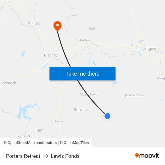 Porters Retreat to Lewis Ponds map