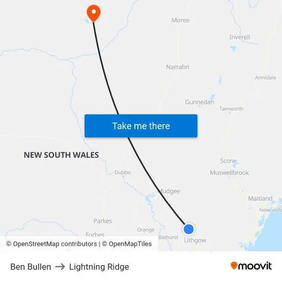 Ben Bullen to Lightning Ridge map