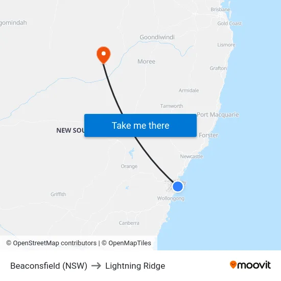 Beaconsfield (NSW) to Lightning Ridge map
