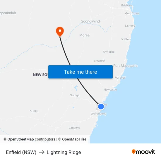 Enfield (NSW) to Lightning Ridge map