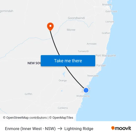 Enmore (Inner West - NSW) to Lightning Ridge map