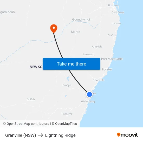 Granville (NSW) to Lightning Ridge map