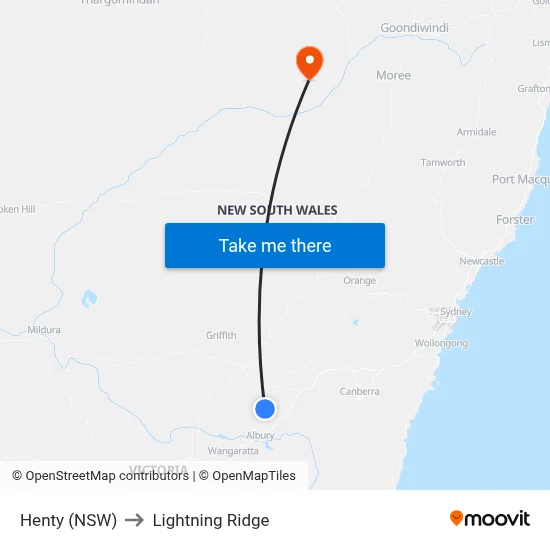 Henty (NSW) to Lightning Ridge map