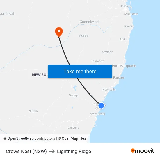 Crows Nest (NSW) to Lightning Ridge map