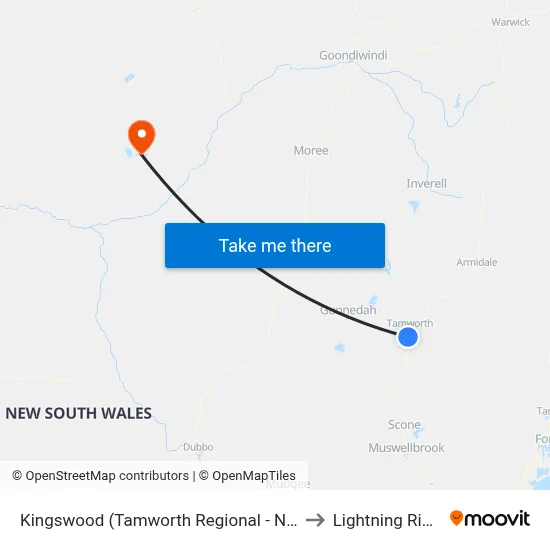 Kingswood (Tamworth Regional - NSW) to Lightning Ridge map