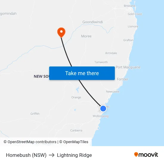 Homebush (NSW) to Lightning Ridge map