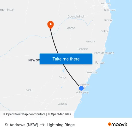 St Andrews (NSW) to Lightning Ridge map