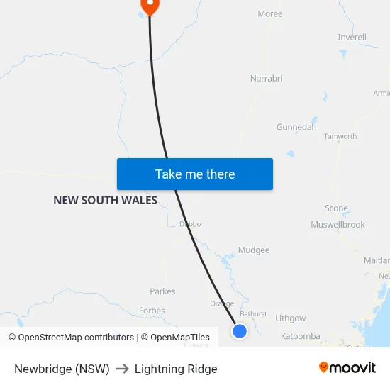 Newbridge (NSW) to Lightning Ridge map