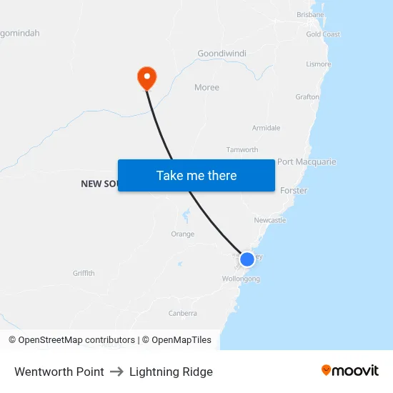 Wentworth Point to Lightning Ridge map