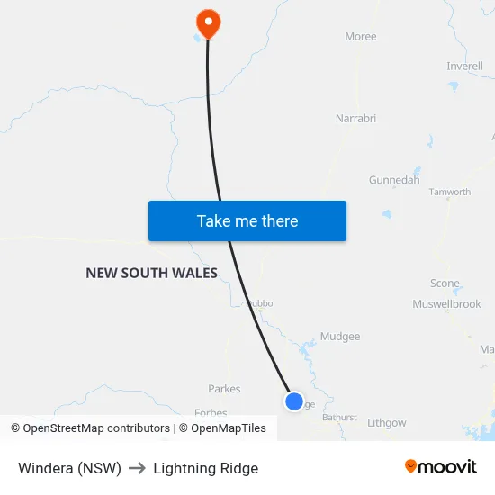 Windera (NSW) to Lightning Ridge map