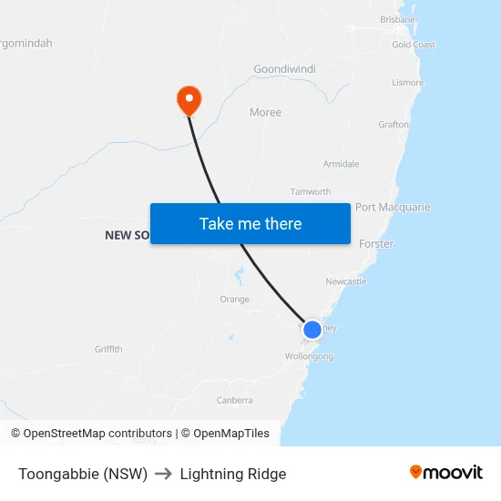 Toongabbie (NSW) to Lightning Ridge map