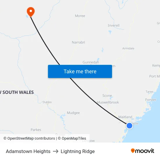 Adamstown Heights to Lightning Ridge map
