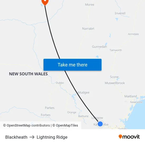 Blackheath to Lightning Ridge map