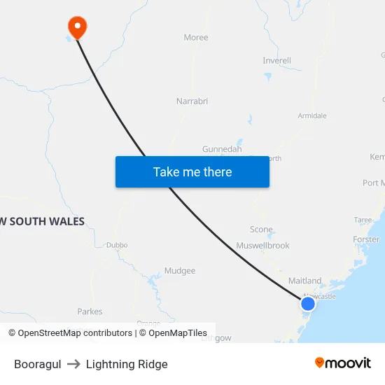 Booragul to Lightning Ridge map