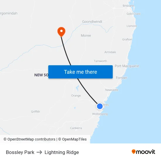 Bossley Park to Lightning Ridge map
