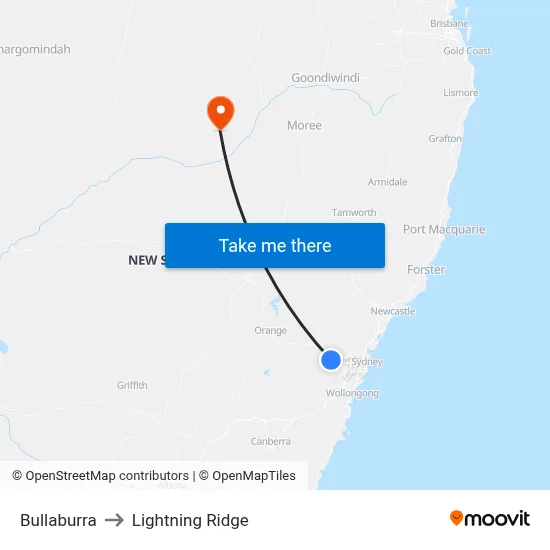 Bullaburra to Lightning Ridge map