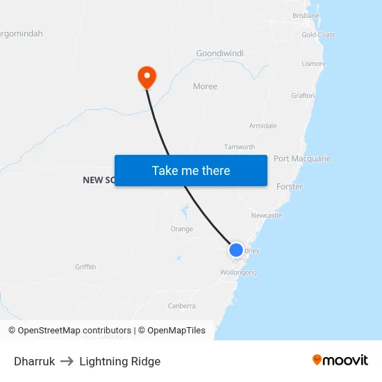 Dharruk to Lightning Ridge map