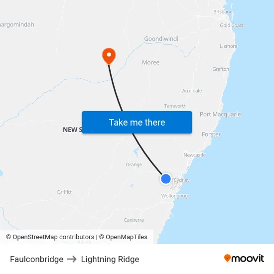 Faulconbridge to Lightning Ridge map