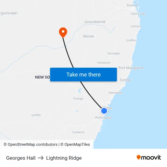 Georges Hall to Lightning Ridge map