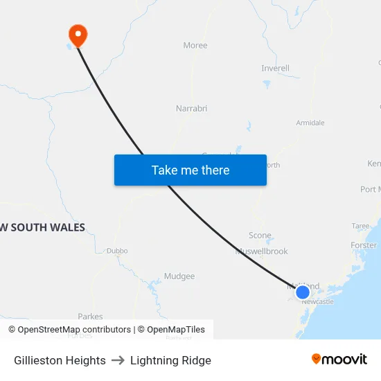 Gillieston Heights to Lightning Ridge map