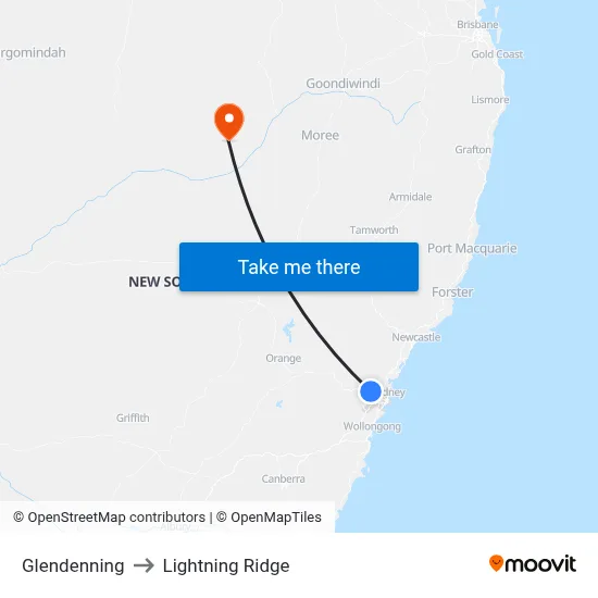 Glendenning to Lightning Ridge map