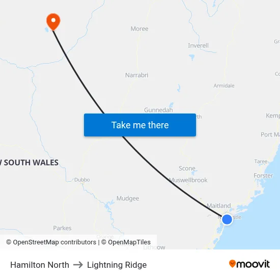 Hamilton North to Lightning Ridge map