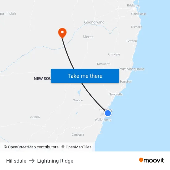Hillsdale to Lightning Ridge map