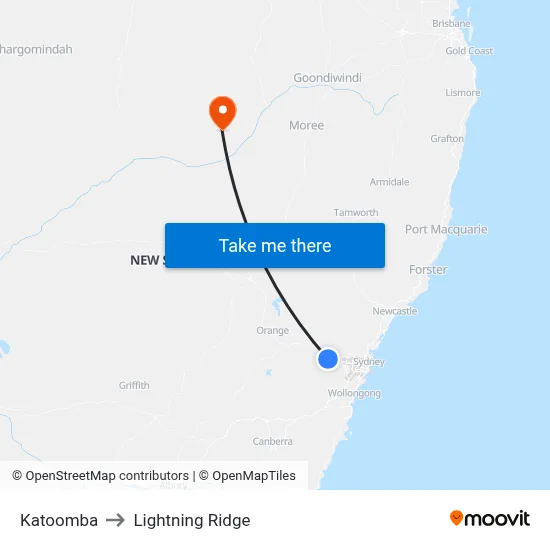 Katoomba to Lightning Ridge map